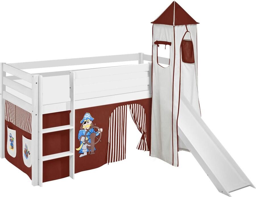 Halfhoogslaper Piraat Bruin met tent toren en glijbaan