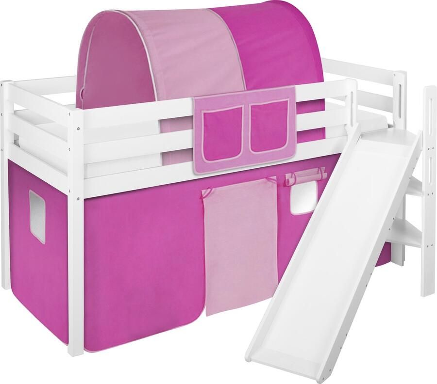 Halfhoogslaper Roze met tent en schuine glijbaan - Foto 2