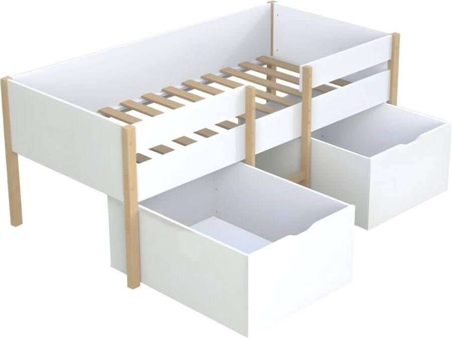 Vente-unique Halfhoogslaper SISSY 2 laden 90 x 190 cm Wit en eiken L 199 cm x H 81 cm x D 100 cm - Foto 2