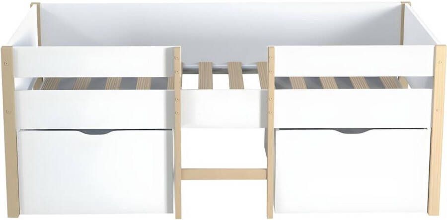 Vente-unique Halfhoogslaper SISSY 2 laden 90 x 190 cm Wit en eiken L 199 cm x H 81 cm x D 100 cm - Foto 3