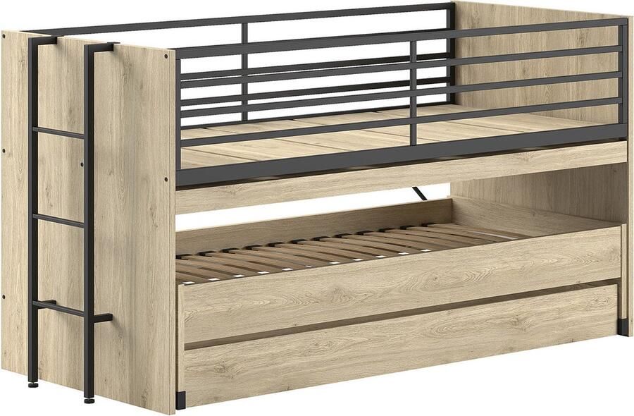 Halfhoogslaper Tibo Eiken Kunststof Metaal Spaanplaat 90x200cm Hoogte 117 cm