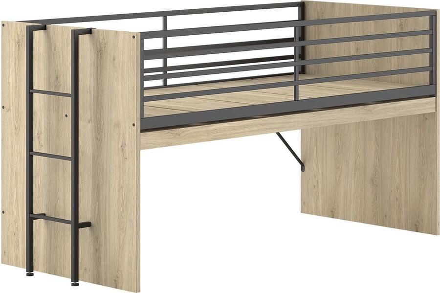 Halfhoogslaper Tibo Eiken Kunststof Metaal Spaanplaat 90x200cm Hoogte 117 cm