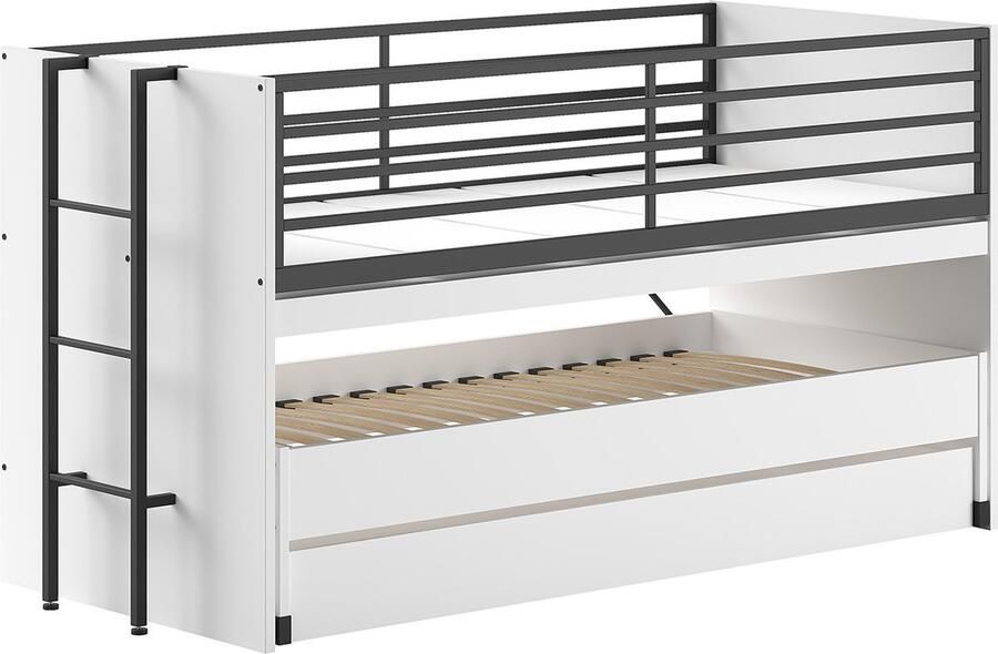 Halfhoogslaper Tibo Wit Zwart Kunststof Metaal Spaanplaat 90x200cm Hoogte 117 cm