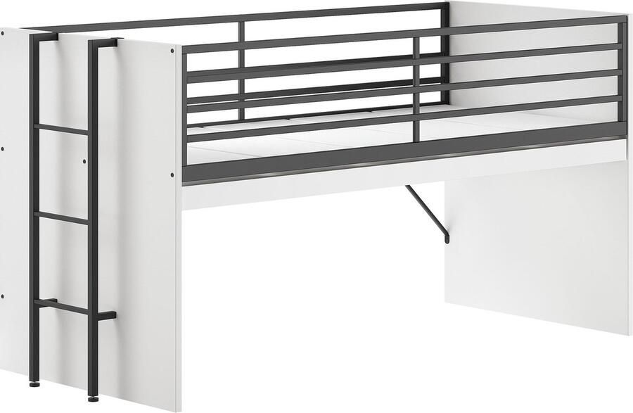 Halfhoogslaper Tibo Wit Zwart Kunststof Metaal Spaanplaat 90x200cm Hoogte 117 cm