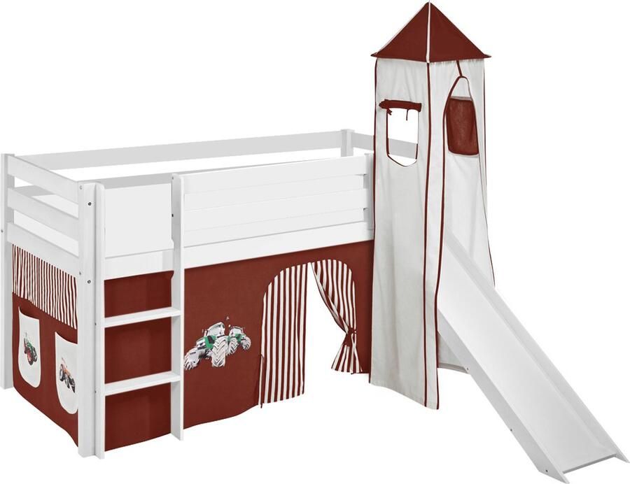Halfhoogslaper Tractor Bruin met tent toren en glijbaan