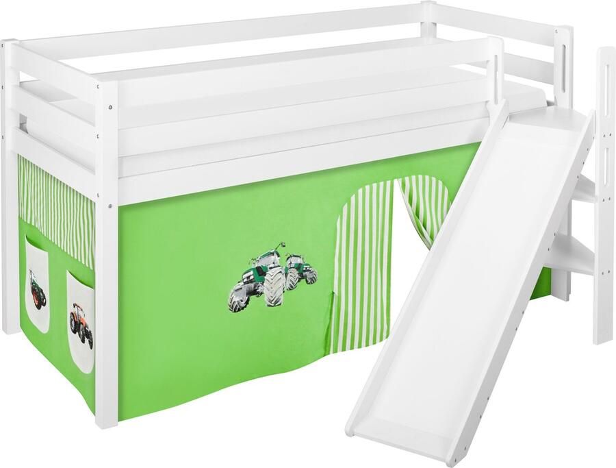 Halfhoogslaper Tractor Groen met tent en schuine glijbaan - Foto 2