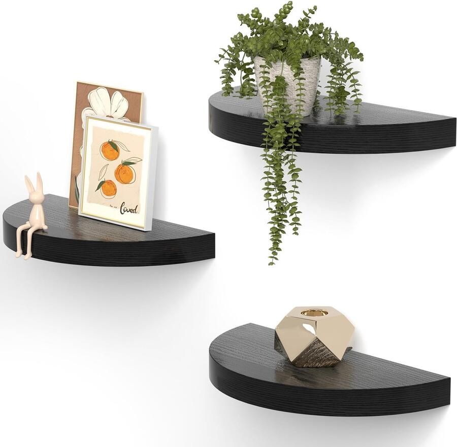 Halfronde Wandplanken Decoratief en Ruimtebesparend Set van 3 Hout 39x19 4 cm