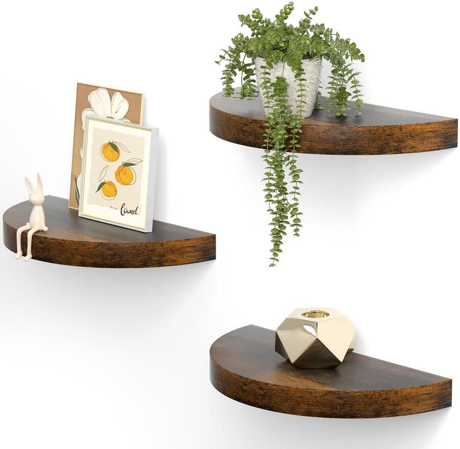 Halfronde Wandplanken Decoratief en Ruimtebesparend Set van 3 Hout 39x19 4 cm