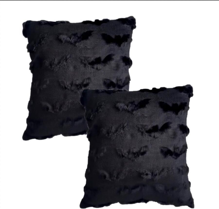 Halloween decoratie Algemene Halloween kussenhoes vleermuis terreur decoratie bankkussen voor woonkamer bank tuin slaapkamer buiten decoratieve kussenhoes bankkussen zwart 45 x 45 cm 2 stuks