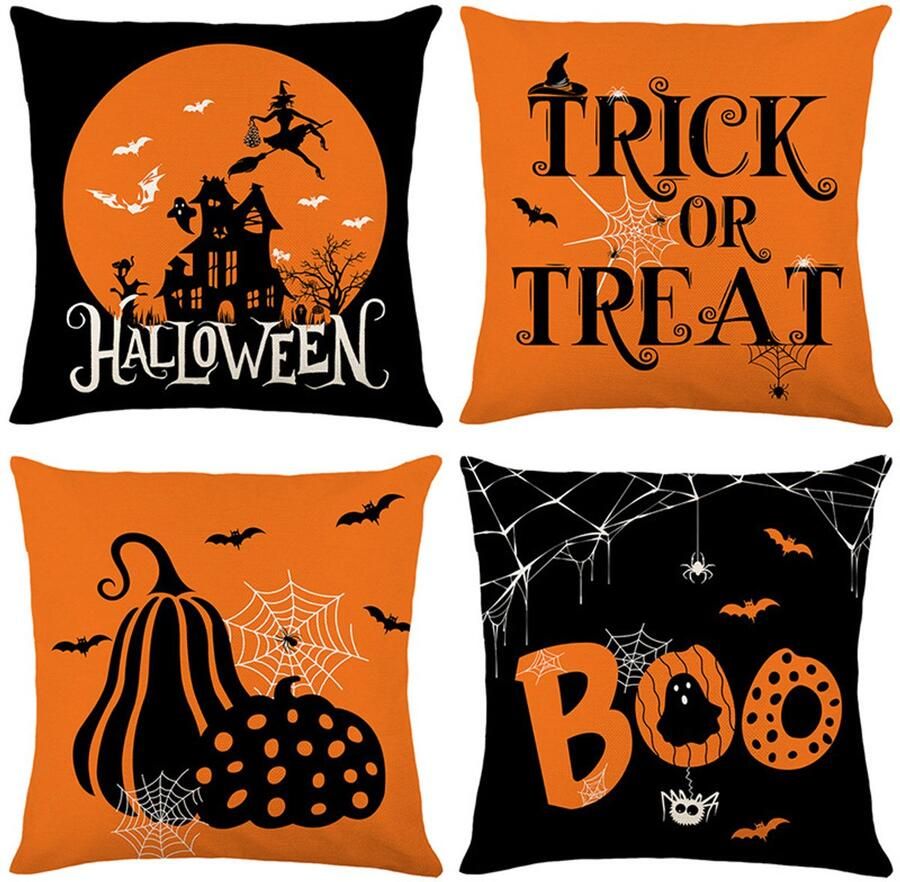 Halloween decoratie Halloween Vintage Halloween Decoraties Sierkussenhoezen vierkante kussenslopen Retro Pompoen Kussenhoezen voor Bank slaapkamerdecoratie Herfstvakantie Buiten Gebrand Oranje Zwart Set van 4 45 x 45 cm