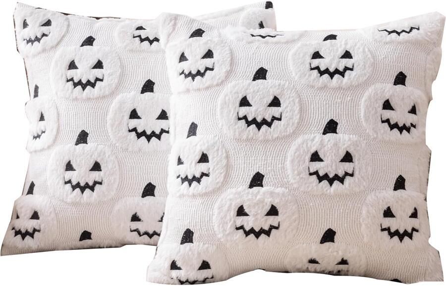 Halloween decoratie Kussenslopen Halloween kussenslopen Pumpkin kussenslopen 45 x 45 cm Zachte pluche Voor Woonkame Bank Huis Boerderij Decor Wit