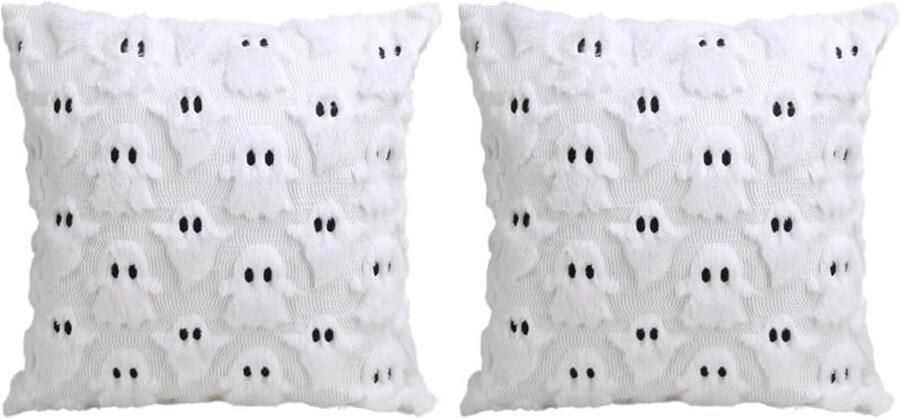 Halloween decoratie Kussenslopen Halloween kussenslopen Spook kussenslopen Zachte pluche 45 x 45 cm Voor stoel Bank Slaapkamer Woonkamer Woondecoratie – Wit 2 stuks