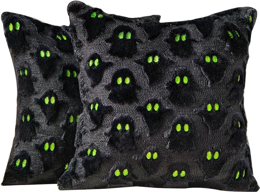 Halloween decoratie Kussenslopen Halloween kussenslopen Zwarte spook kussenslopen Zachte pluche 45 x 45 cm Voor stoel -Bank Slaapkamer Woondecoratie