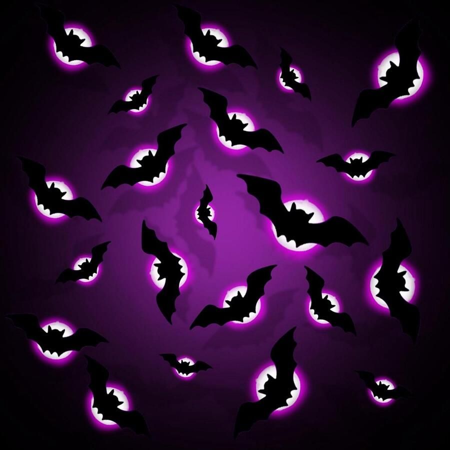Halloween decoratie set 3D vleermuis muurstickers 24 stuks paarse vleermuisdecoratie afneembare vleermuis doe-het-zelf Halloween-feestaccessoires buiten decoratie lampen tuindecoratie