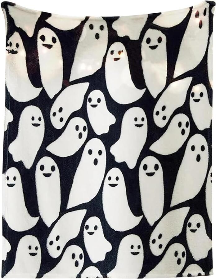 Halloween deken Ultrazachte flanellen deken met spook- en gotische print voor volwassenen en kinderen gezellige lichte Halloween deken voor bank bed sofa herfstdecoratie (100*130cm)