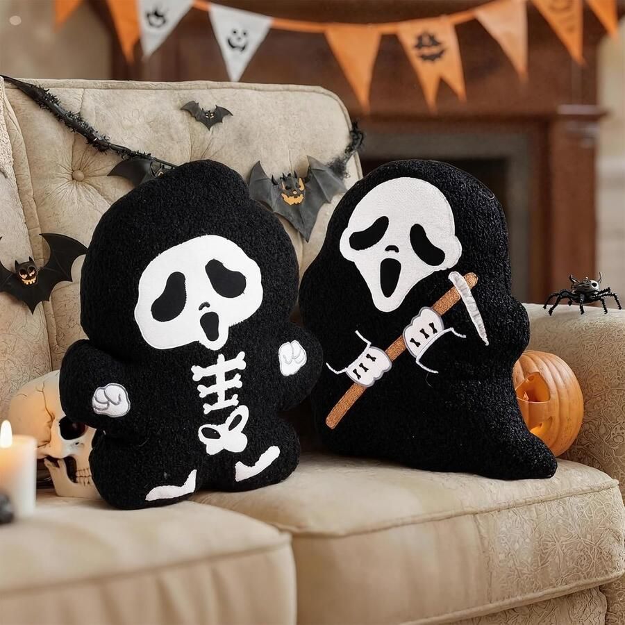 Retadou Halloween gooikussen set van 2 zeisenman & skeletkussens zacht goth kussen Halloween decoratief kussen cadeau voor kinderen bank bed kamer feest indoor outdoor decoratie