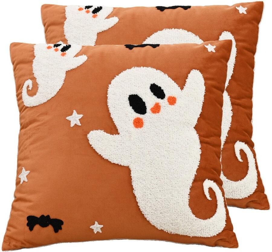 Halloween kussenhoezen 45 x 45 cm set van 2 spookzachte decoratieve kussenhoezen halloween decoratie Herfst Decoratie en Feestaccessoire- decoratieve kussenhoezen voor thuis bank tuin slaapkamer huis
