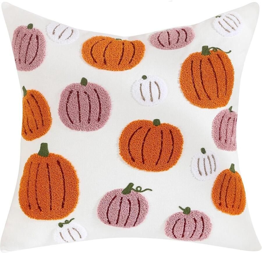 Halloween Kussenhoezen – 45x45 cm – Enkelzijdige Borduurwerk Pompoen Ontwerp – Oranje – Herfst & Halloween Decoratie voor Bank Slaapkamer Tuin – Sierkussenhoezen zonder Vulling