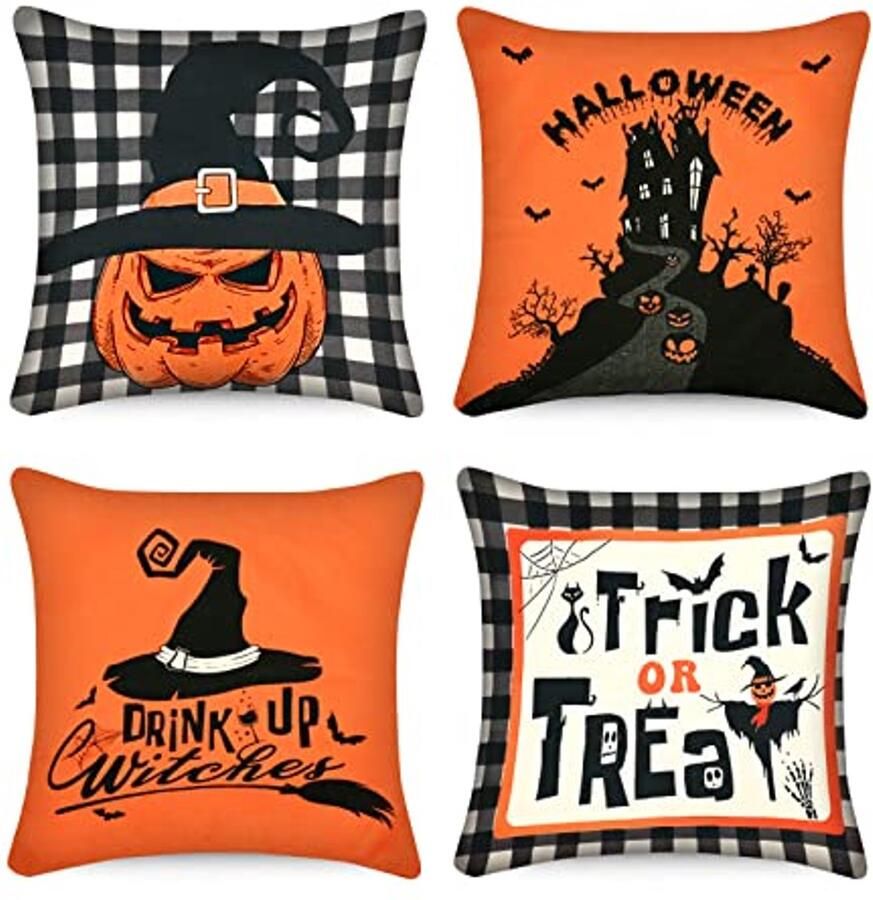 Halloween Kussenslopen 4 Stuks Decoratieve Kussenshoezen voor Slaapbank en Meer