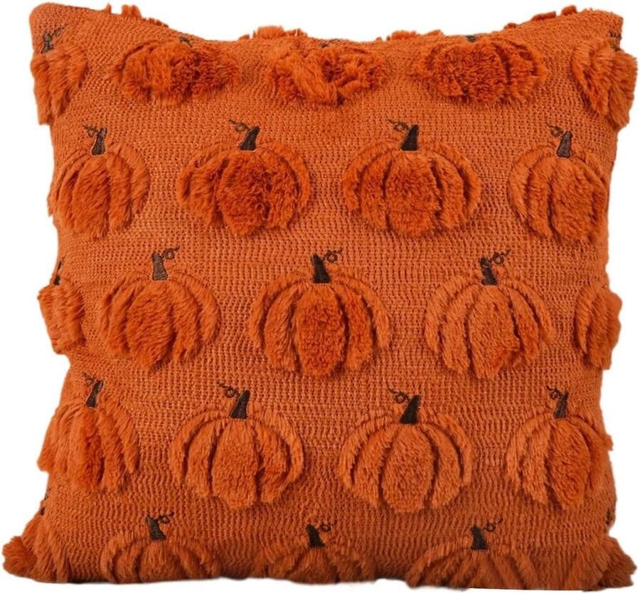 Halloween Kussenslopen 45x45 cm Pompoen en Spook Dessin Zachte Wasbare Festelijke Hoes voor Bank en Slaapkamer Fluweel Polyester Herfst Decoratie en Feestaccessoire