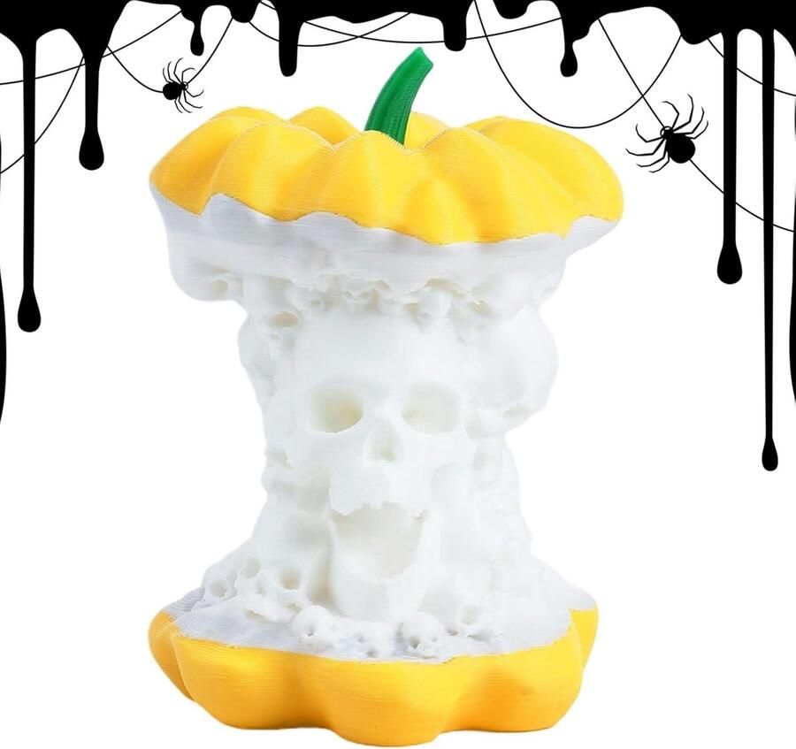 Halloween-pompoenverlichting pompoenskeletlamp voor Allerheiligenavond vakantieversiering met lichtgewicht sculptuurlicht Gebruik knoopcelbatterij voor veranda tuin binnentuin buitenplezier bureau en huis 1 stuk(geel)