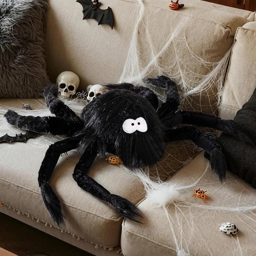 Retadou Halloween Spinnenkussen Pluche Spinnen Decoratief Kussen Pluizig Pluchen Speelgoed Volledig Lichaam voor Decoratief Kussen Cadeaufeest Bed Bank Binnen Halloween Decoratie (Zwart 62 x 25 cm)
