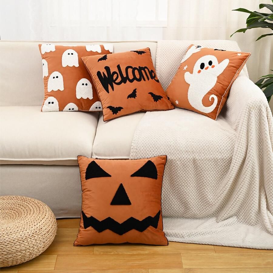 Halloween spook borduurd kussen Huis vakantie decoratie bank kussen woonkamer pluisje creatieve kussen 4 stuks set