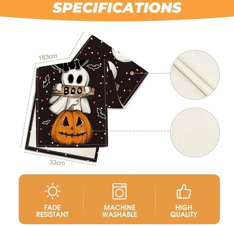 Halloween Tafelloper Pompoen Decoratie 1 stuk Zwart Kunststof 183x33 cm