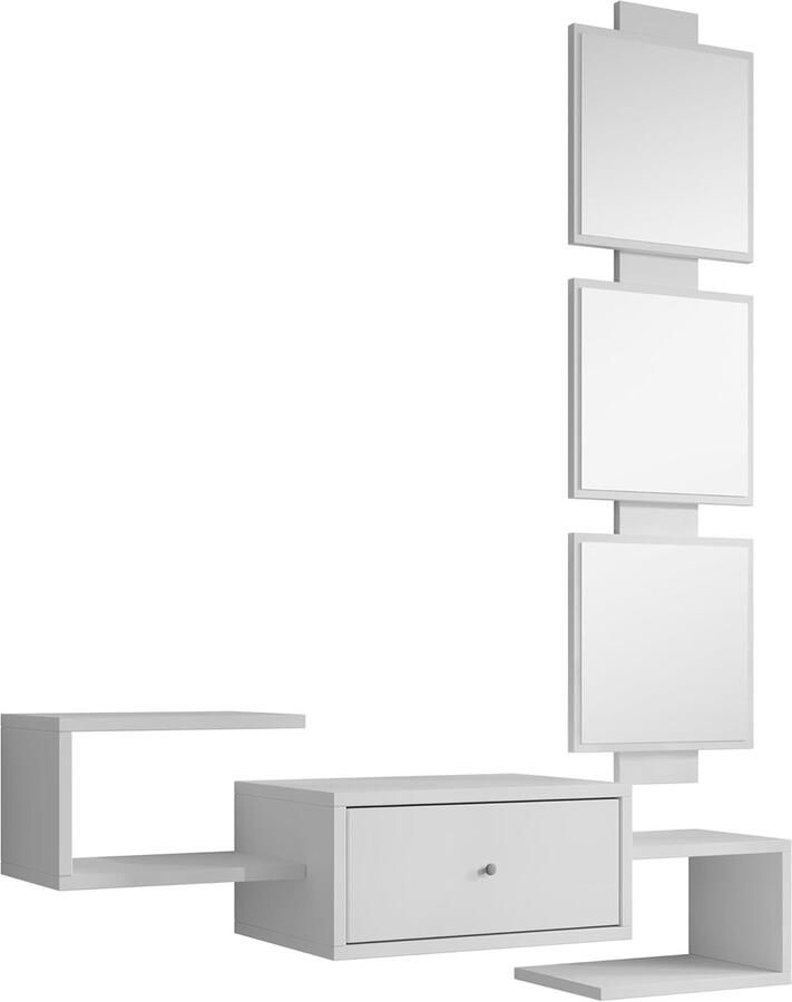 Halmeubel met spiegel en lade hangend entree meubel Neo 99 5 x 145 x 22 cm modern design matwit melamine afwerking
