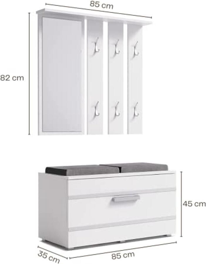 Halmeubelset voor Kleding en Schoenen met Spiegels en Kleerhangers Compacte Garderobe voor de Gang