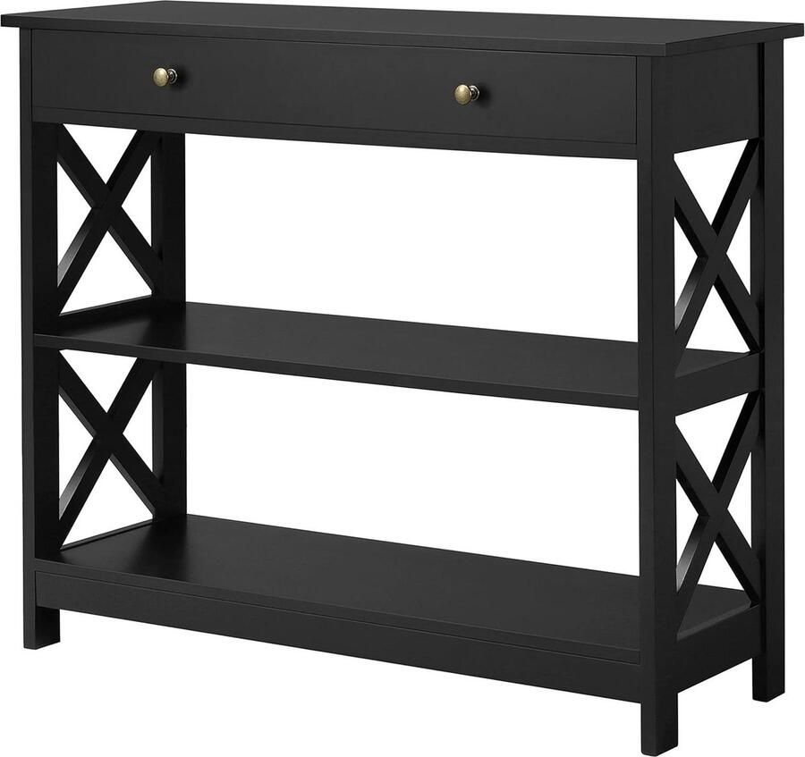 Haltafel met lade houten consoletafel met opbergvakken ingang bijzettafel 100 x 30 x 80 cm zwart