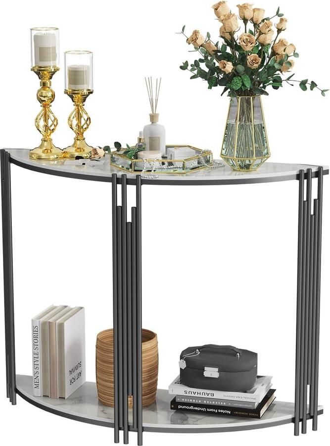 Halve maan consoletafel 100x30x78cm wit marmeren tafels voor entreehal Moderne bank bijzettafel voor veranda en woonkamer