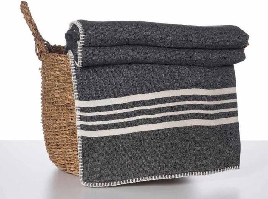 Hamam Plaid XXL Krem Sultan Black 220x170cm tweepersoons luxe plaid bank katoen xl xxl deken