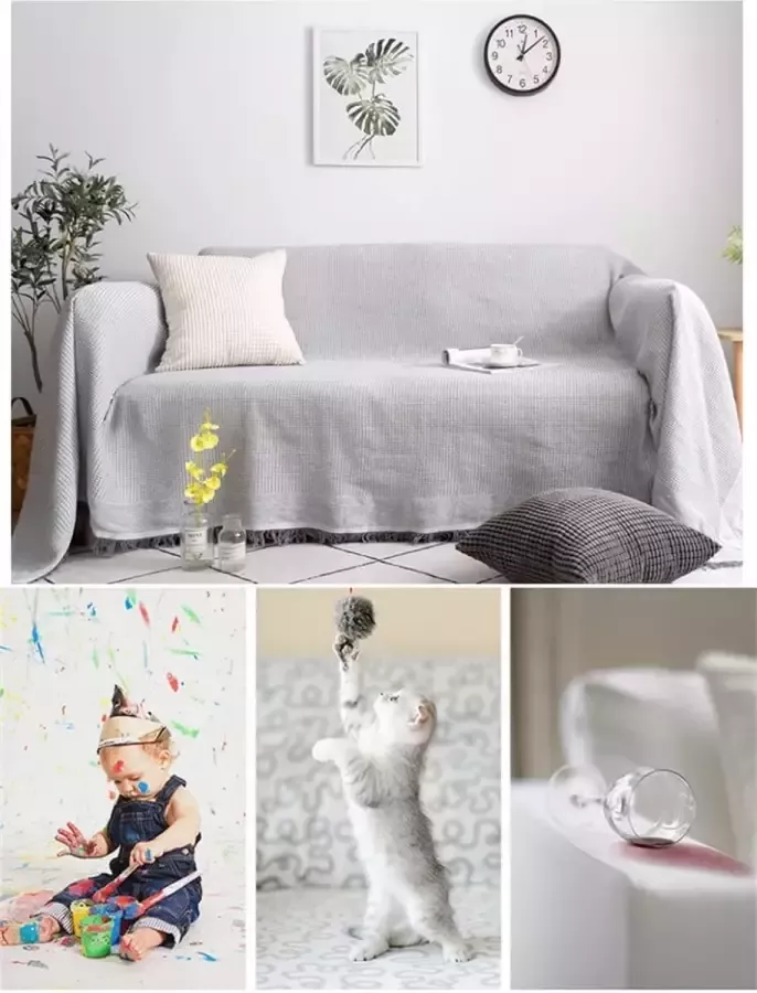 Hamon Bankhoes katoen stofdicht bankbeschermer wasbaar bankbeschermer voor kinderen honden huisdieren grijs 130 x 180 cm