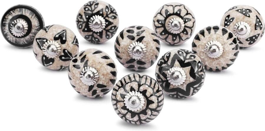 Handbeschilderde Keramische Knoppen Kast Lade Deur Meubelgrepen Keuken Badkamer Commode Decoratie Glanzende Afwerking Zwart 10 Stuks