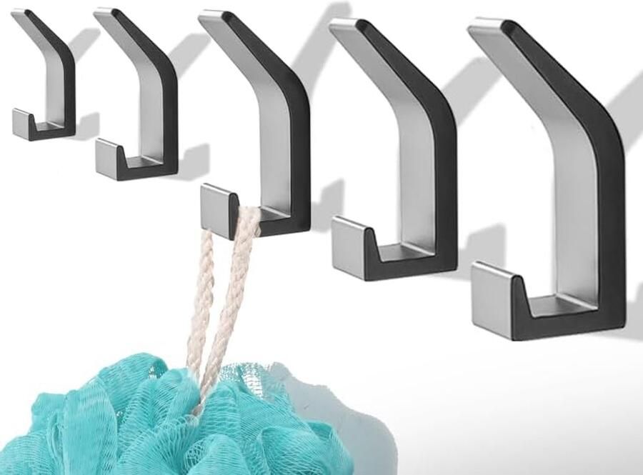 Handdoek Houder zonder boren Handdoek Haak 5 stuk kapstok haak muur roestvrij staal muur haak jashaak roestvrij haak badkamer Coat Hook toilet handdoek houder keuken deur kantoor jashaak troebel zwart