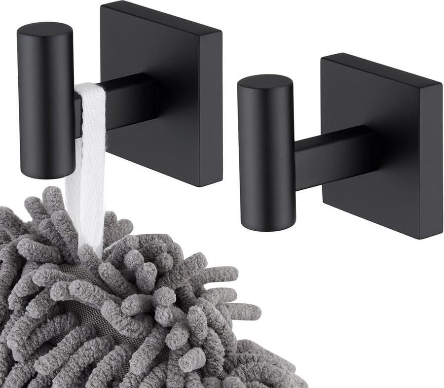 Handdoek Kapstok Haken Mat Zwart voor Badkamer Keuken Set van 2 Rvs Haken