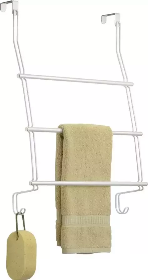 Handdoekenrek met 3 stangen kledingrek deurbevestiging gemakkelijke montage zonder boren voor kledingkast deur voor deuren tot een dikte van 5 1 cm parelmoerachtig wit