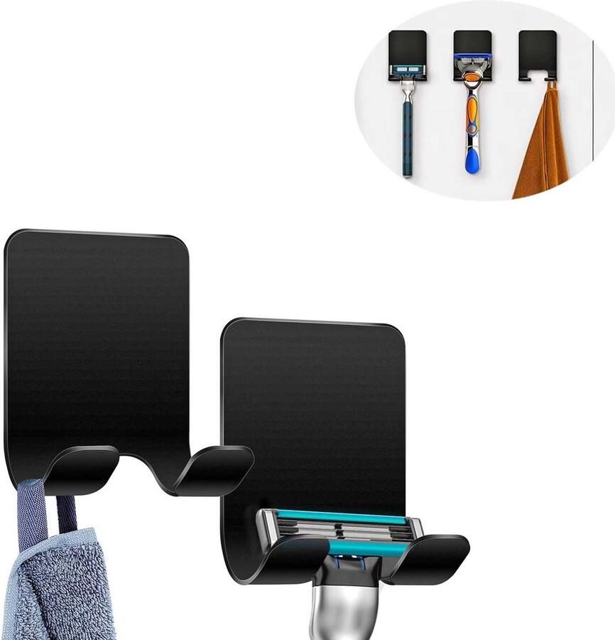 Handdoekhaak Radiatorhaak Kapstok garderobe kapstok opbergsysteem Kledingrek-radiatorhaak Radiator handdoekrek Badkamerhaak Kledinghaak Zwart 2-delige zelfklevende multifunctionele 6x4.5x1.7cm