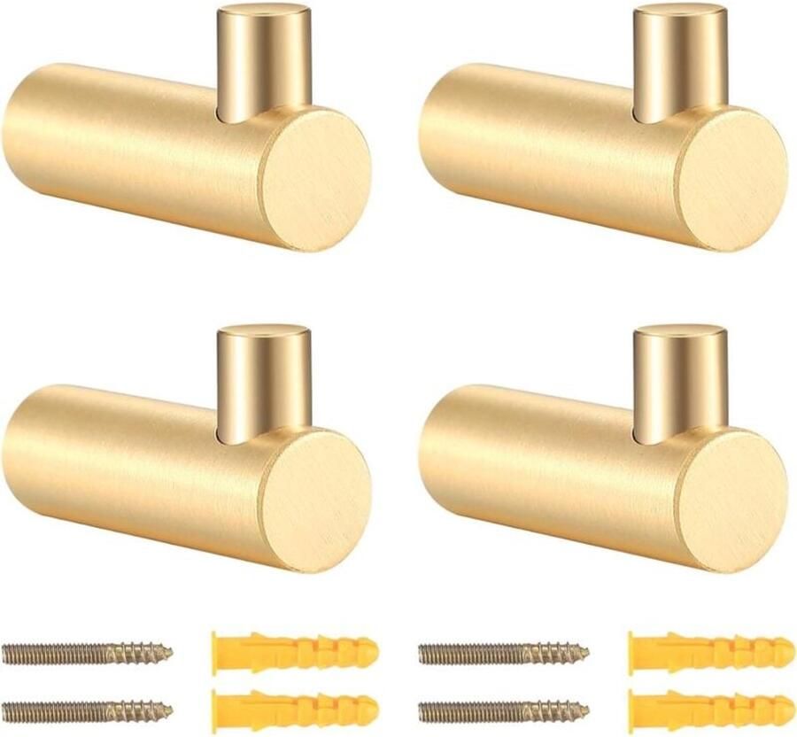 Handdoekhaakjes 4 Gouden Handdoek Haakjes -Inclusief Schroeven Handdoekhaak muurhaken messing kapstokken Goud handdoekhaken kapstokhaken voor keuken badkamer en slaapkamer