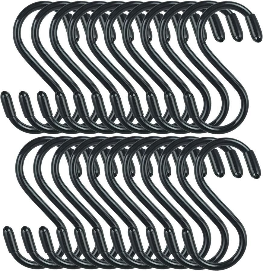 KCVV handdoekhaakjes S-haken voor het ophangen van planten 30 stuks antislip zware S-haken kleine rubberen gecoate stalen metalen zwarte kast S-haken voor het ophangen van jeans planten sieraden potten pannen kopjes handdoeken