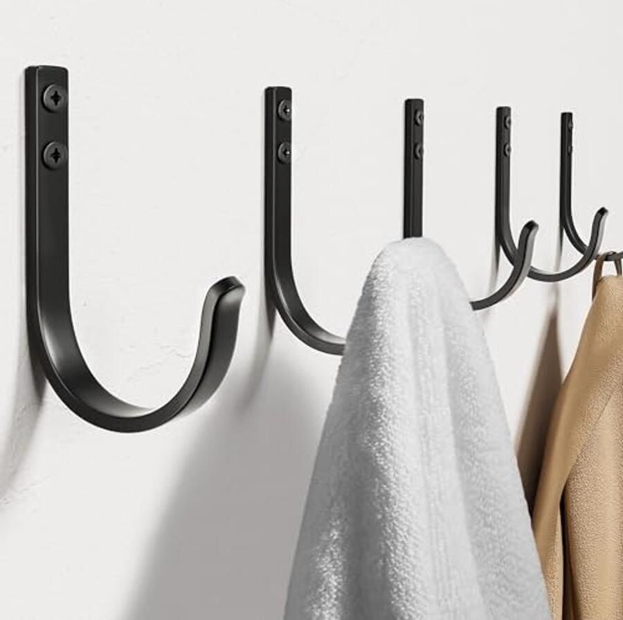 Handdoekhaken en Wandhaken voor Garderobe Multifunctionele Haken voor Badkamer Toilet en Kleding 5 Stuks Zwart Inclusief Schroeven