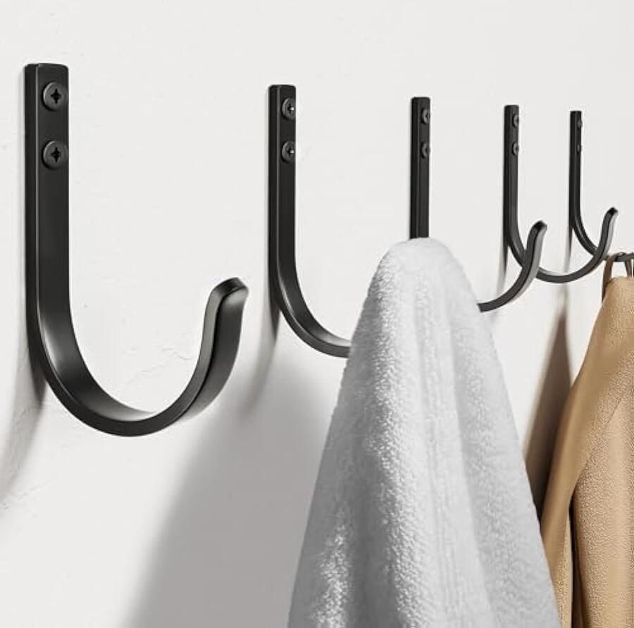 Handdoekhaken en wandhaken voor garderobe wandhaken kledinghaken sleutelhaken voor tandenborstelbekers badkamer toilet 5 stuks zwart met schroeven