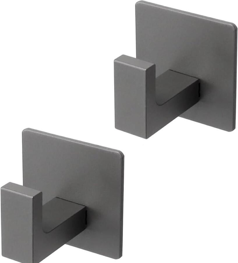 Allecto plus Handdoekhaken voor kledingkast − Zelfklevende haak voor gewaden − Roestvrijstalen deurhanger voor badkamer en keuken − 2 stuks (grijs)