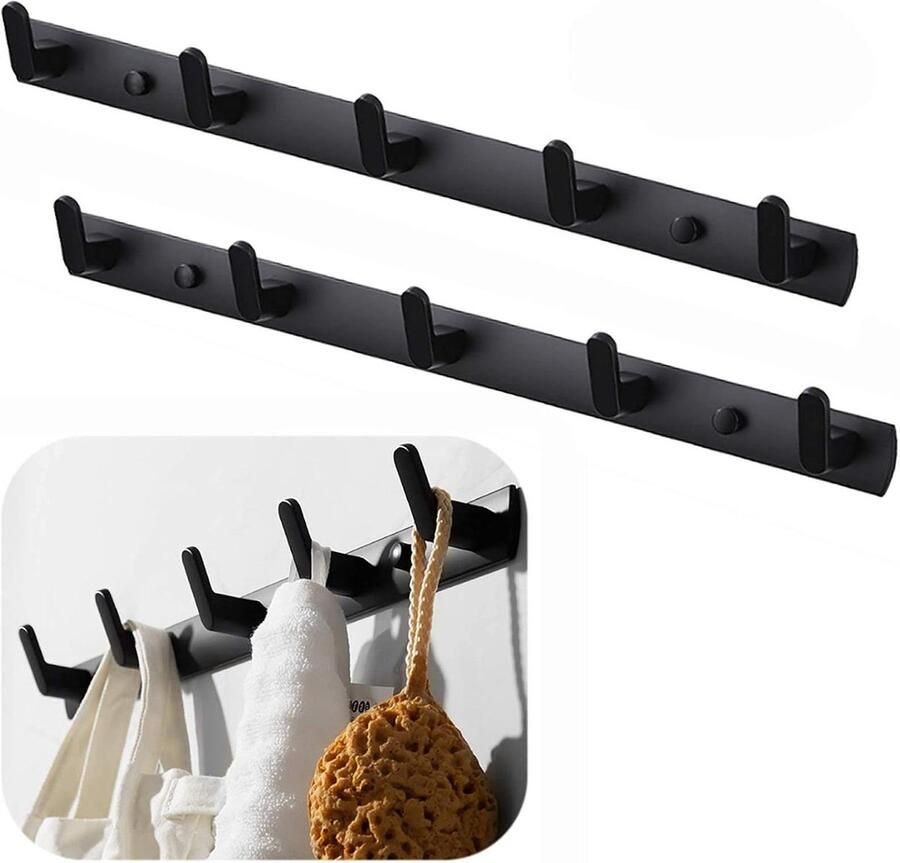 Handdoekhouder Haken Wandkapstok Moderne Zwarte Kapstok Set van 2 stuks kapstok hangend met plank