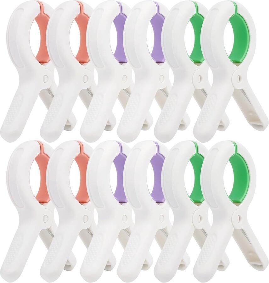 Handdoekklemmen Set 12 Stuks Strand en Zwembad Klemmen voor Stoelen en Ligbedden Roze Paarse en Groene Klemmen voor Cruise en Vakantie