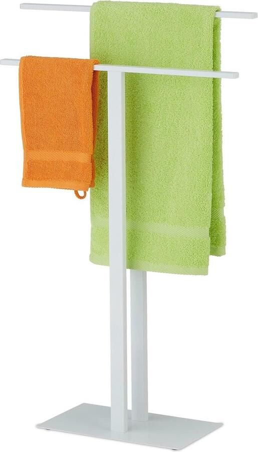 Handdoekrek met 2 stangen T-design Afmetingen 82 x 50 x 19 cm Metaal Wit