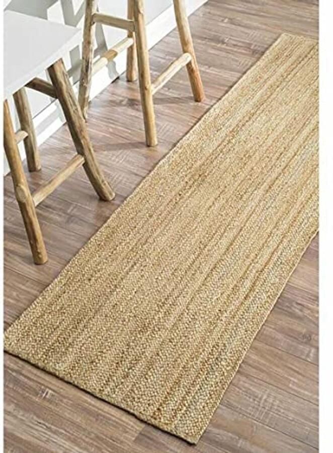 Handgemaakt beige rechthoekig jute tapijt voor woondecoratie 60 x 180 cm