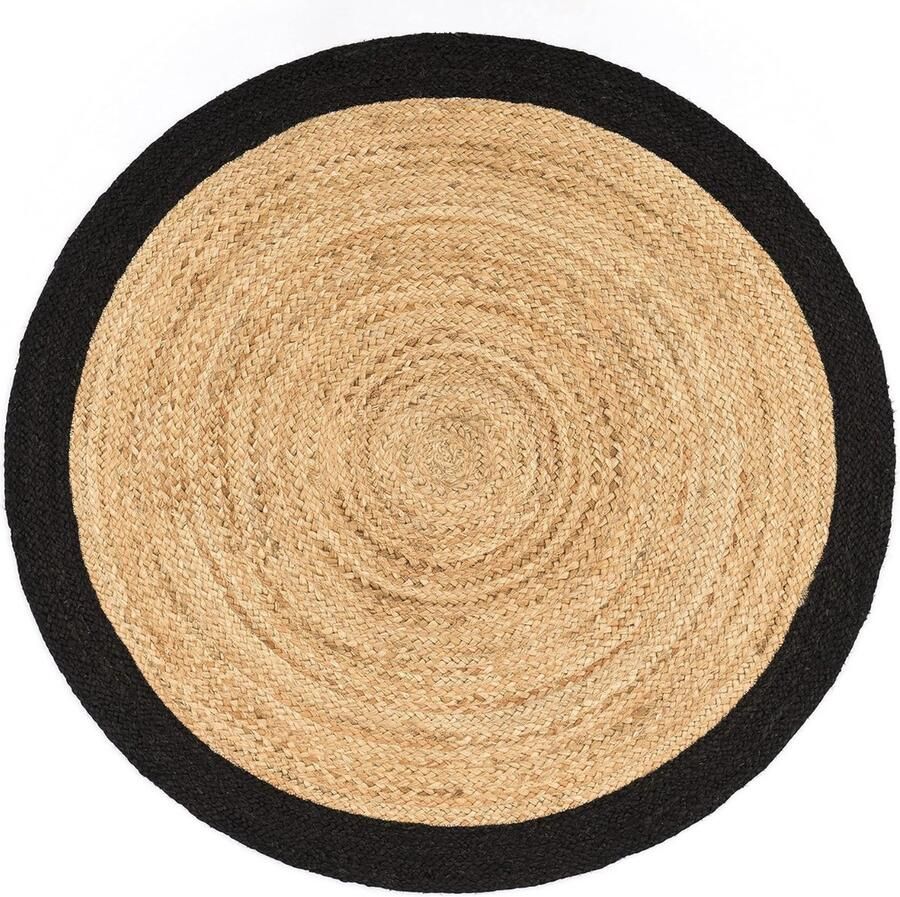 Handgemaakt Boho Jute Vloerkleed voor Woonkamer Natuurlijk Rond Tapijt 160 cm Rund Motief