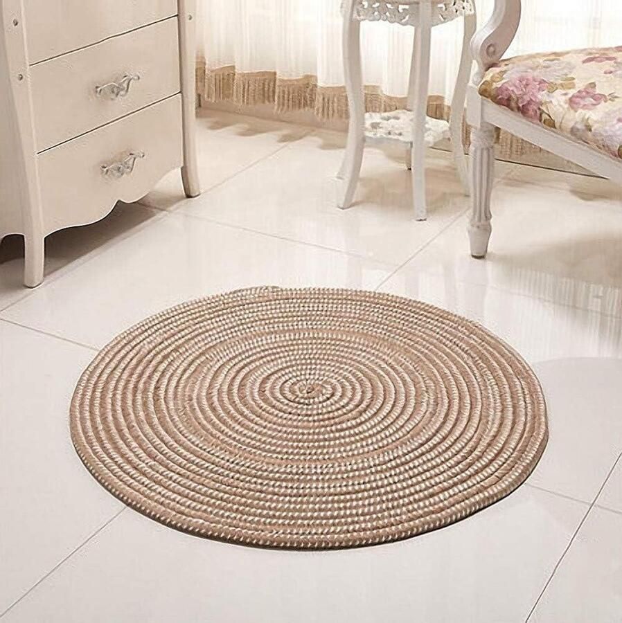 Handgemaakt gevlochten rond vloerkleed voor woonkamer beige 60 x 60 cm